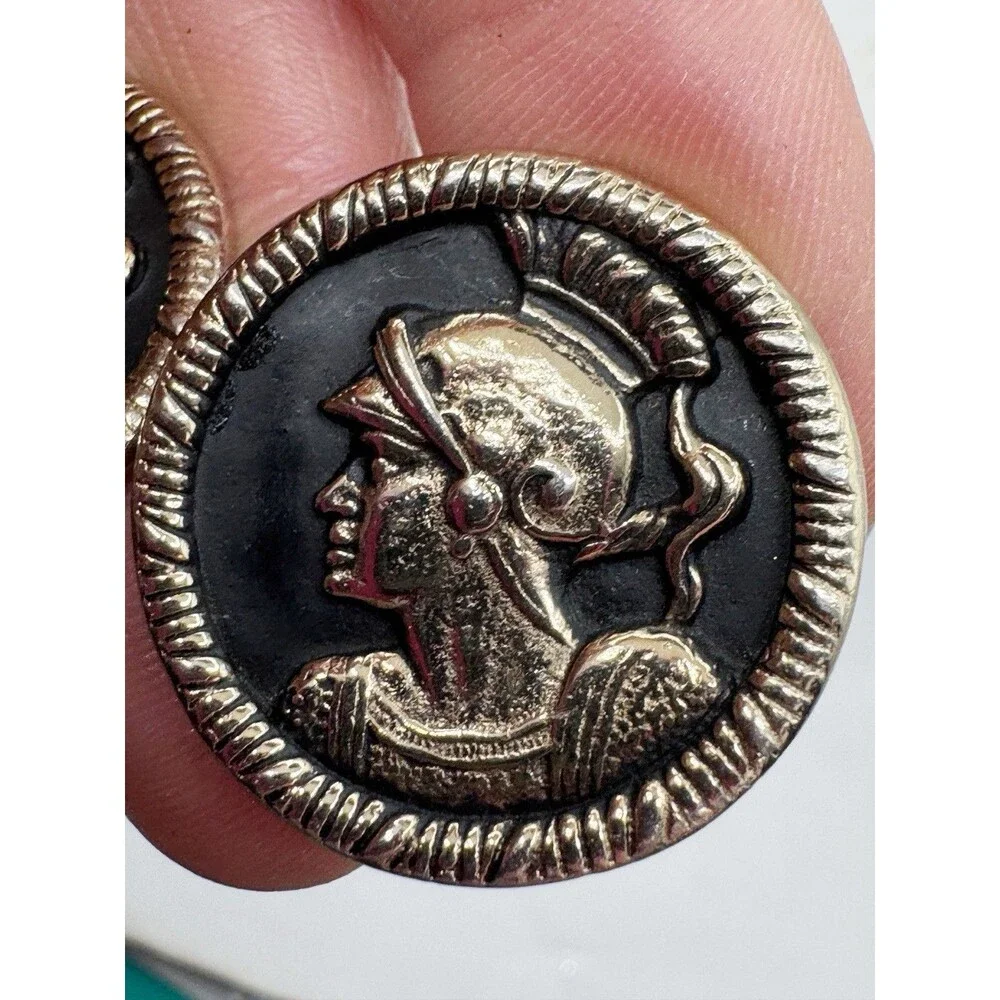 Vintage Mens Swank Centurion Roman Soldier Goldtone & Black Cufflinks